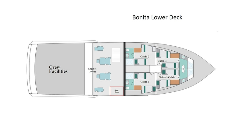 Lower deck plan the Galapagos Islands cruise yacht Bonita